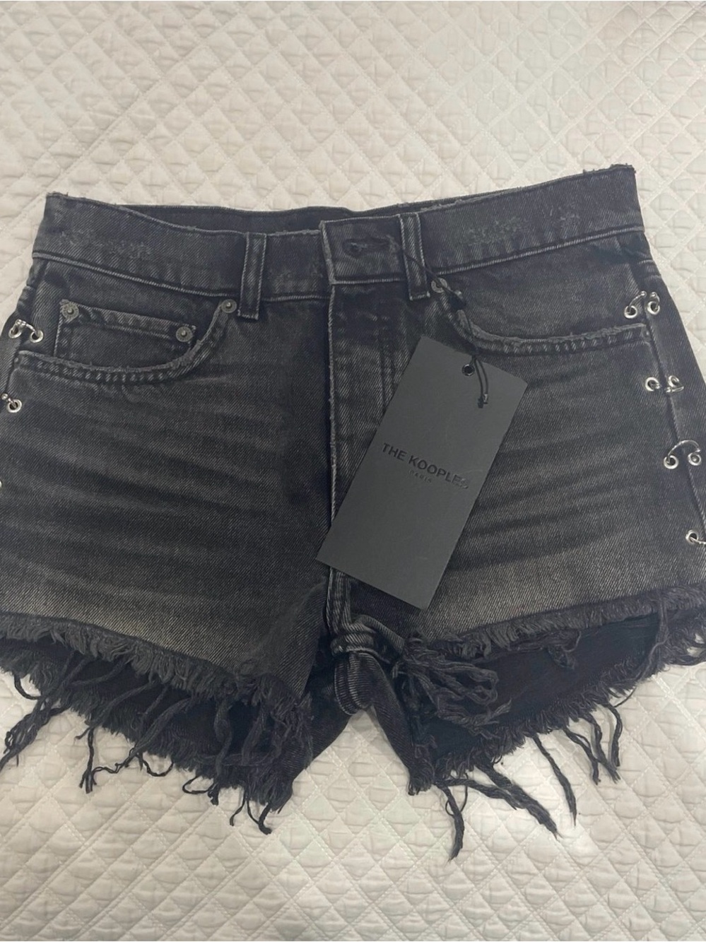 NWT The Kooples distressed black Jean shorts
